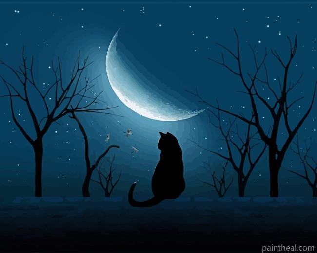 Cat Moon And Silhouette Painting By Numbers Kits