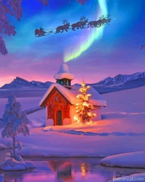 Winter Christmas And Northern Light – 5D Diamond Painting Painting By Numbers Kits