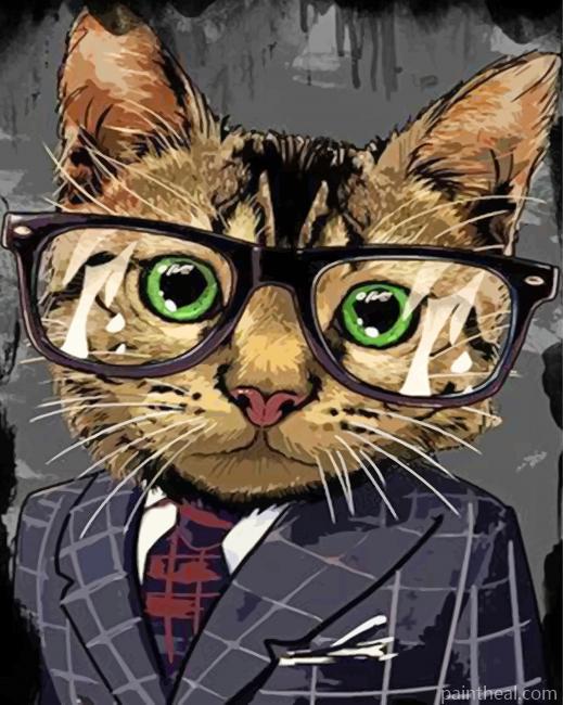 Nerdy Cat With Glasses Painting By Numbers Kits