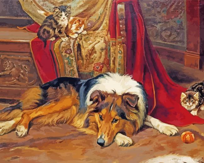 Collie With Kittens Painting By Numbers Kits