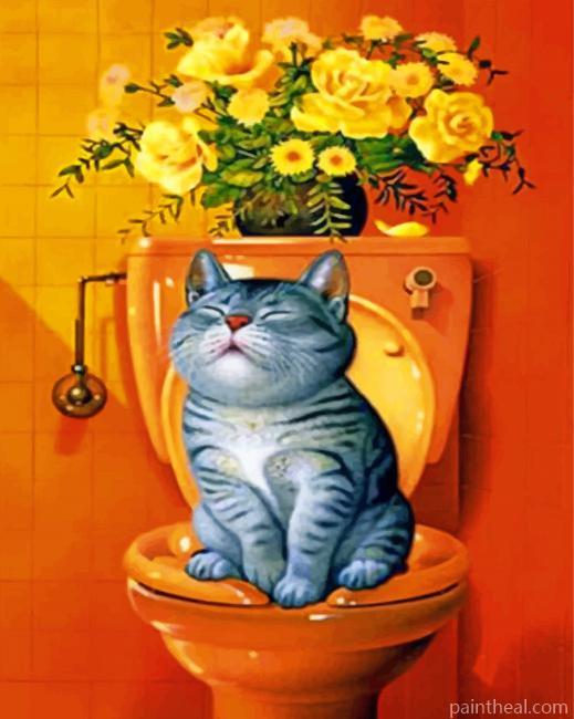Cat Using Toilet Painting By Numbers Kits