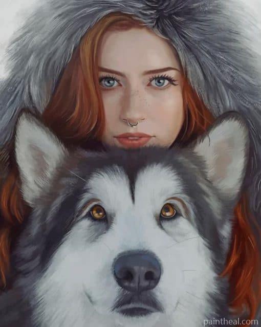 Girl With Husky – 5D Diamond Painting Painting By Numbers Kits