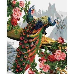 Peacocks In Flowered Tree Painting By Numbers Kits