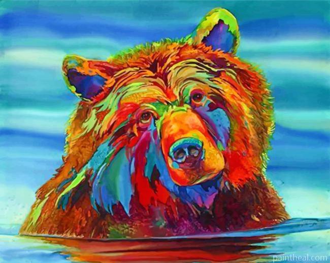 Colorful Bear In The Water Painting By Numbers Kits