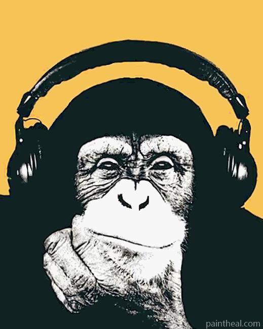 Monkey Headphones Illustration Painting By Numbers Kits