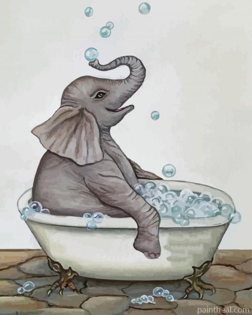 Cute Elephant In A Bathtub Painting By Numbers Kits