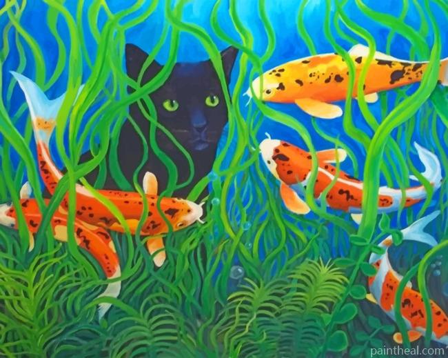 Koi Pond Black Cat Painting By Numbers Kits