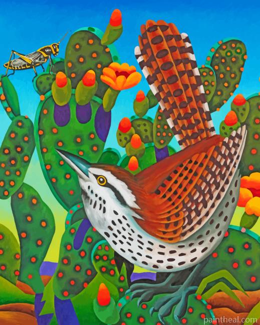 Cactus Wren Desert Bird Illustration Painting By Numbers Kits