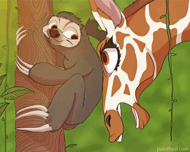 Cute Sloth And Giraffe Painting By Numbers Kits