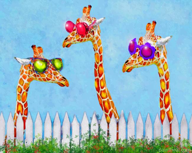 Giraffes With Colorful Sunglasses Painting By Numbers Kits
