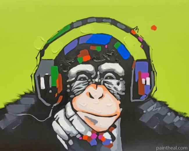 Monkey Wearing Headphones Painting By Numbers Kits