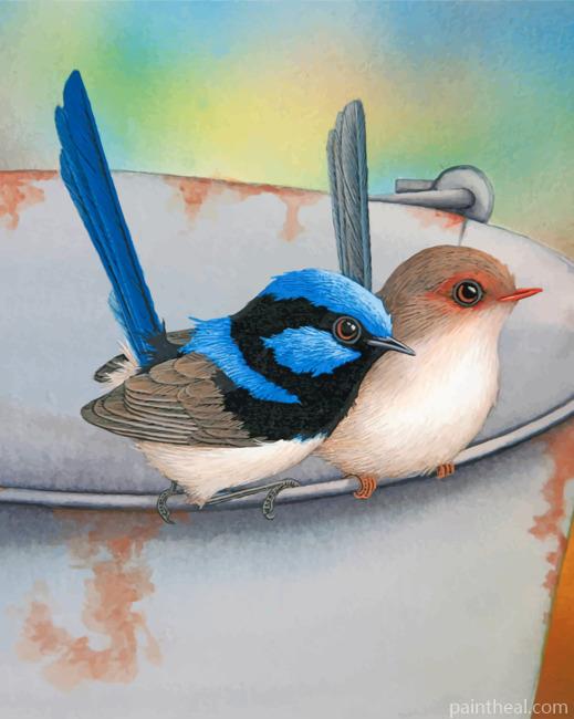 Aesthetic Blue Wren And Brown Bird Painting By Numbers Kits