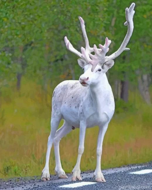 All White Reindeer Painting By Numbers Kits