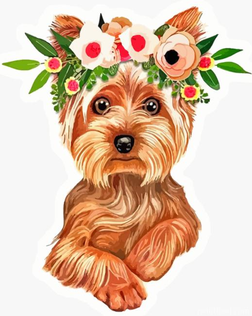 Yorkie Wearing Flowers Crown Painting By Numbers Kits