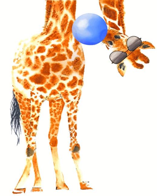 Giraffe And Blue Bubblegum Painting By Numbers Kits