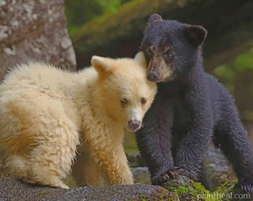 Kermode Bear And Black Bear Cubs – 5D Diamond Painting Painting By Numbers Kits