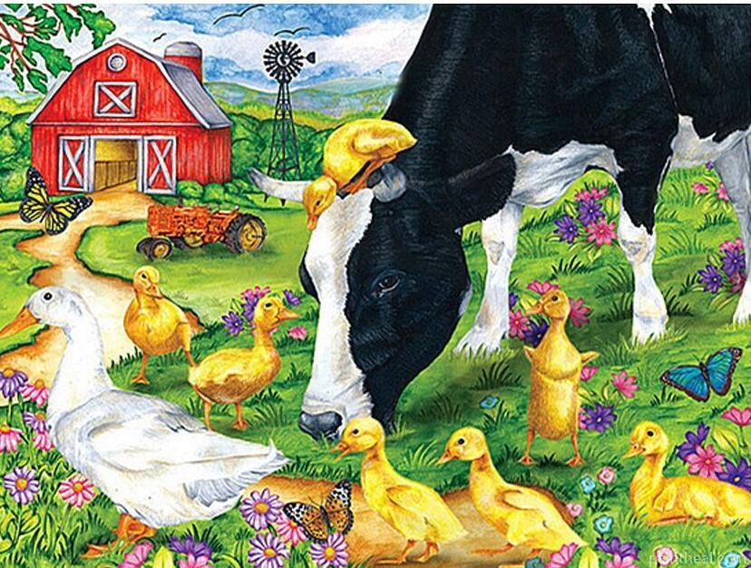 Cow And Chicks Painting By Numbers Kits