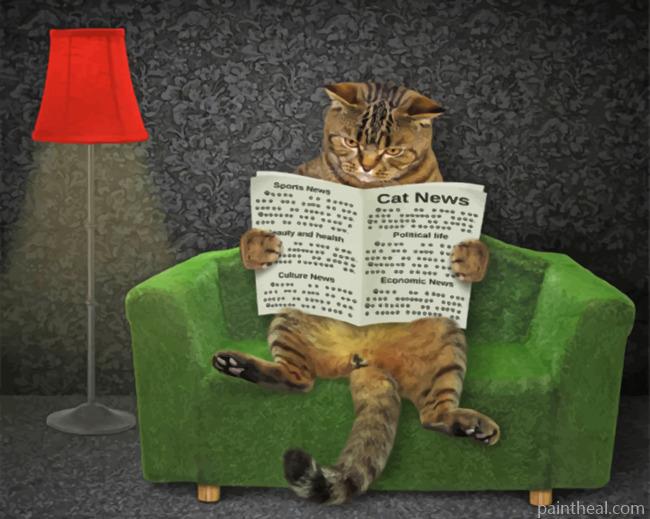 Cat Reading News Paper Painting By Numbers Kits