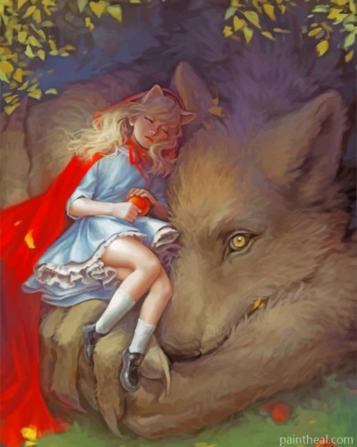 Sleepy Girl And A Wolf Painting By Numbers Kits
