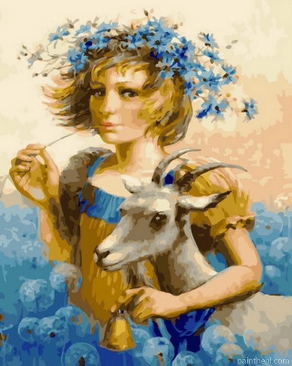 Girl With Goats Painting By Numbers Kits