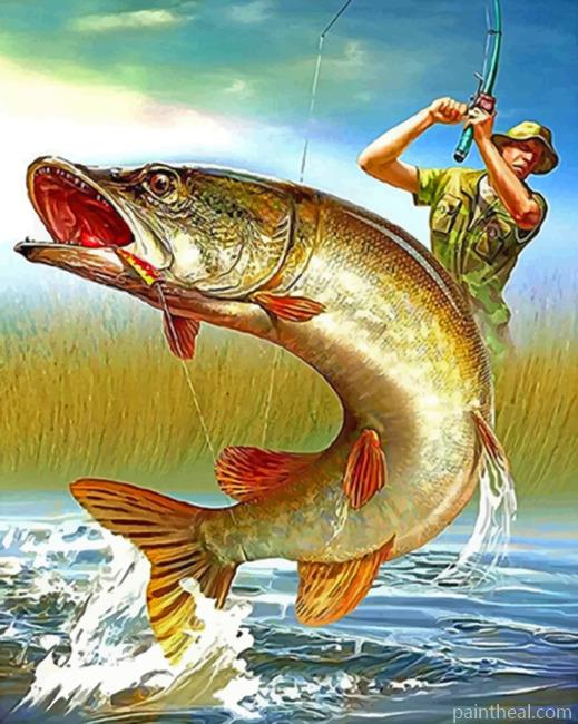 Fisherman Catching Bass Fish Painting By Numbers Kits