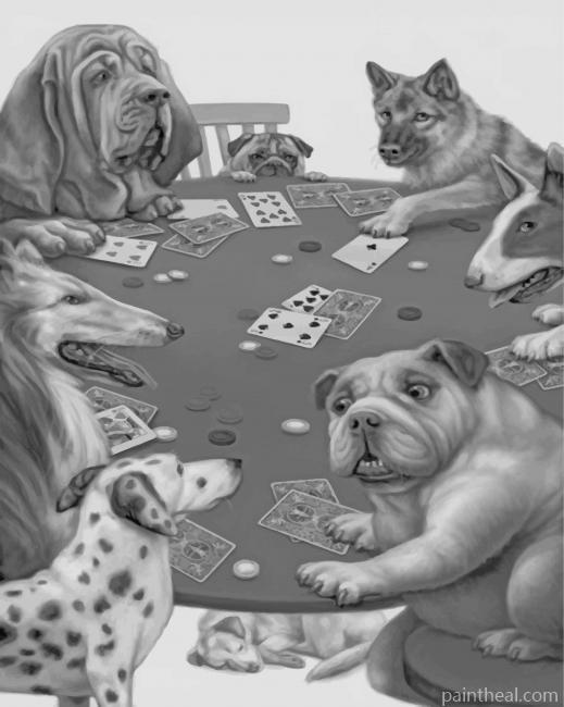 Monochrome Dogs Playing Poker Painting By Numbers Kits
