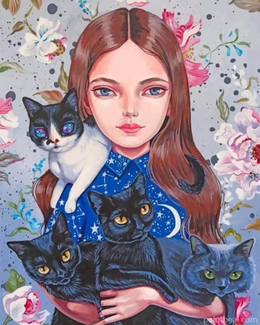 Woman And Cats Painting By Numbers Kits