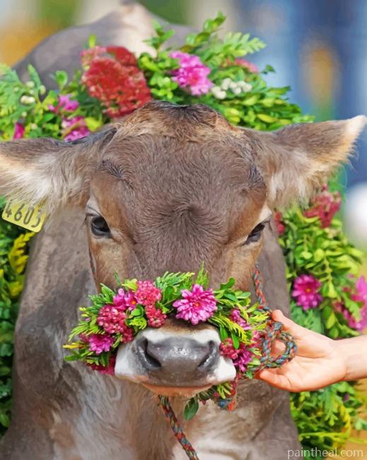 Cute Floral Cow Painting By Numbers Kits
