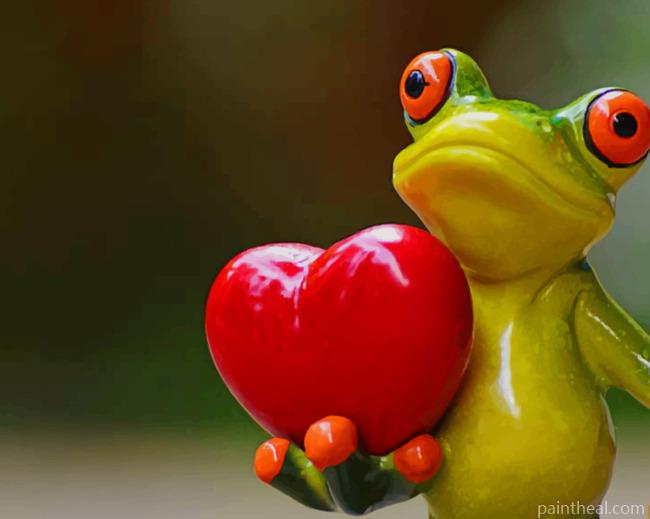 Green Frog Carrying Heart Painting By Numbers Kits