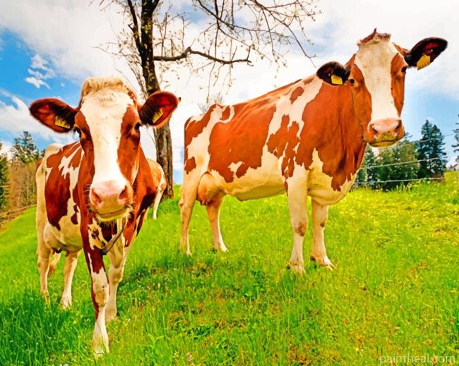 Brown And White Cows Painting By Numbers Kits