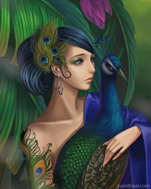 Girl With Peacock Art Painting By Numbers Kits