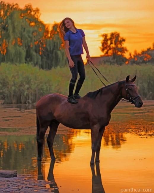 Woman Standing On A Horse Painting By Numbers Kits