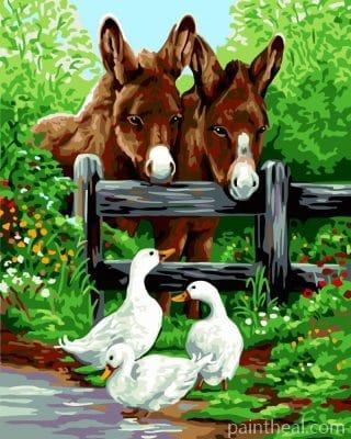 Fence Horse And Goose Painting By Numbers Kits