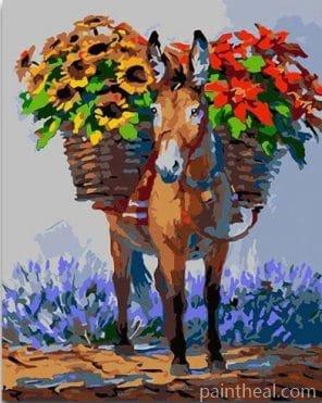 Donkey Carrying Flowers – 5D Diamond Painting Painting By Numbers Kits
