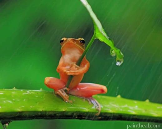 Tree Frog Hiding Under Leaf Painting By Numbers Kits
