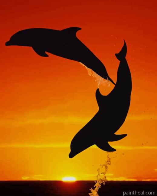 Dolphins Jumping In The Sunset Painting By Numbers Kits