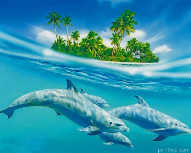 Dolphins Swimming Under Water Painting By Numbers Kits