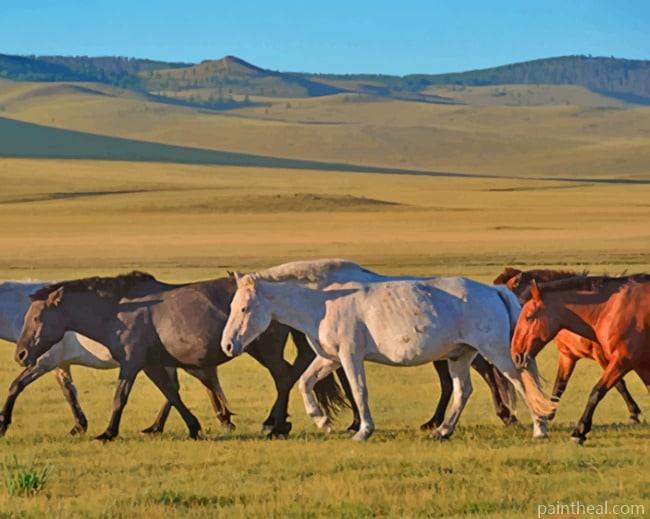 A Group Of Horses Walking Painting By Numbers Kits