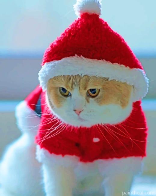Little Kitty In Santa Red Cloths Painting By Numbers Kits