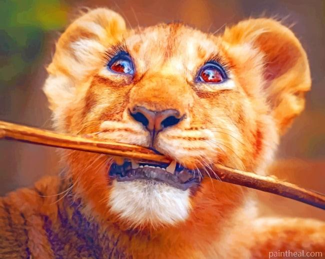 Lion Cub With Stick Painting By Numbers Kits