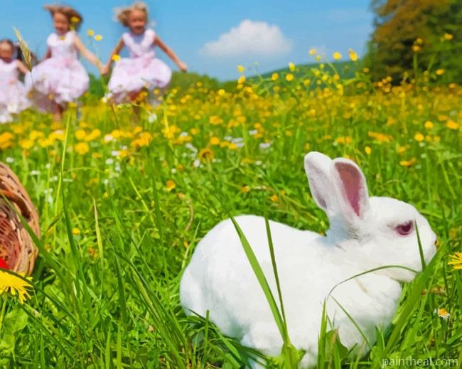 White Rabbit And Girls Painting By Numbers Kits