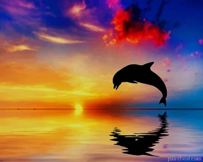 Dolphin Jumping At Sunset Painting By Numbers Kits