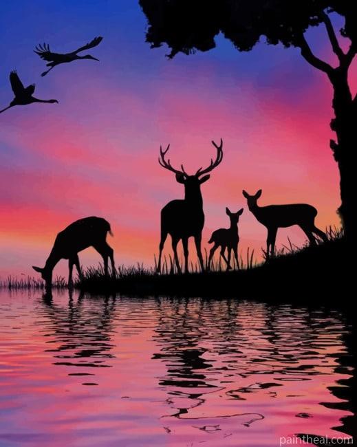 Deer In The Forest Silhouette Painting By Numbers Kits