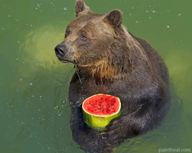 Black Bear Eating Fruit Painting By Numbers Kits