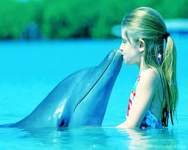 Girl Kissing A Dolphin Painting By Numbers Kits