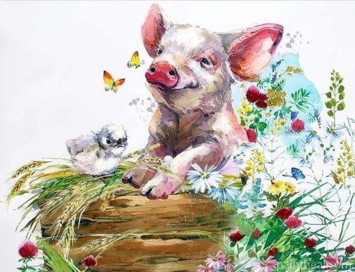 Pig And Bird – 5D Diamond Painting Painting By Numbers Kits