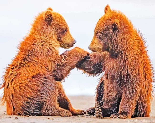 Two Baby Bears On Beach Painting By Numbers Kits