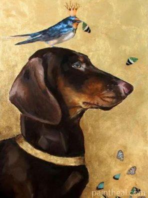 Dachshund Dog and Bird Painting By Numbers Kits