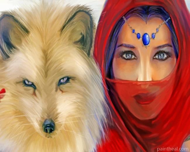 Woman And White Wolf Painting By Numbers Kits