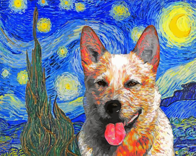 Red Heeler Starry Night Painting By Numbers Kits